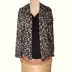 NOTATIONS Animal Print Womens Layred Look Blouse Size PXL Black Loose Cowl Neck
